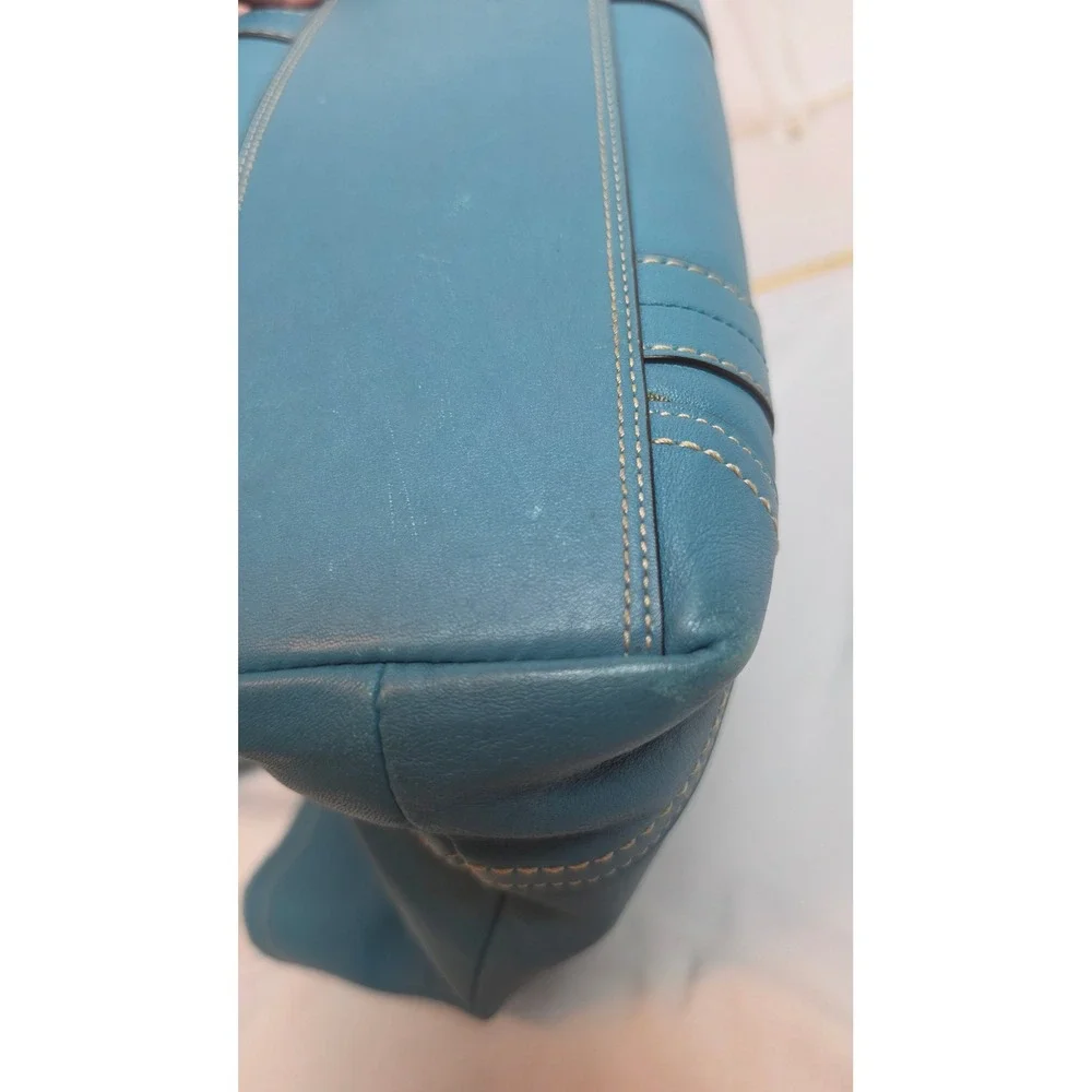Coach Hampton Teal Blue Leather Tote Shoulder Bag Y2K F11201 10195 Vintage